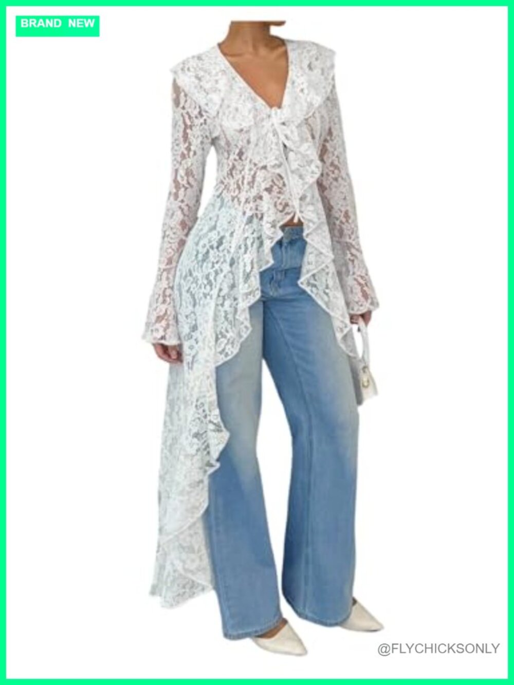 Floral Lace Duster High Low Tops Long Sleeve Cardigan